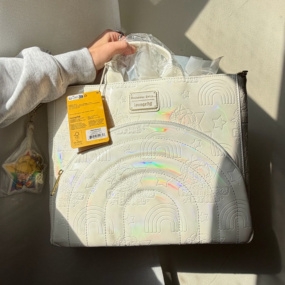New Loungefly Rainbow Brite White Embossed Women's Convertible Tote Backpack - Picture 3 of 13